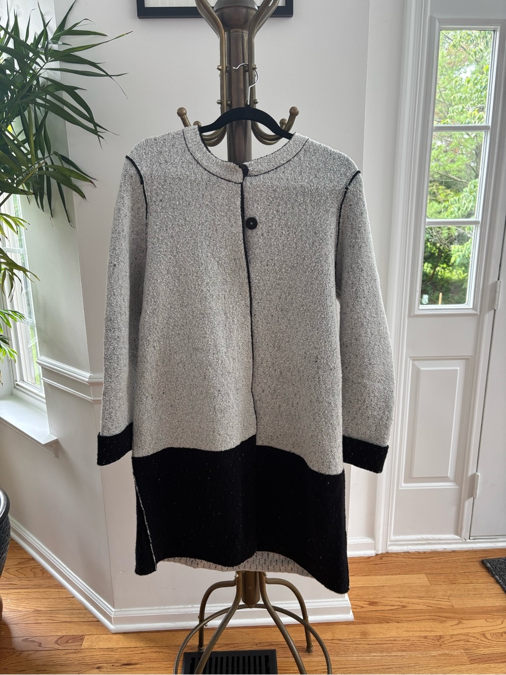 Women’s Reversible Two-Tone Gray and Black Knit Sweater Coat